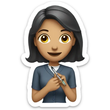 woman holding pen sticker