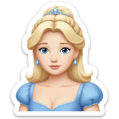Cinderella from hips up, blue dress, blonde hair, minimal style, larger size sticker