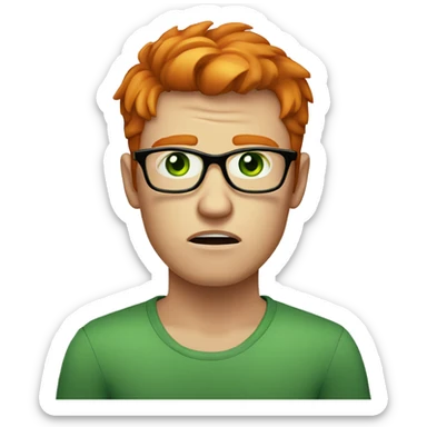 guy with ginger hair, glasses, round face, green eyes, frown, anger, skinny sticker