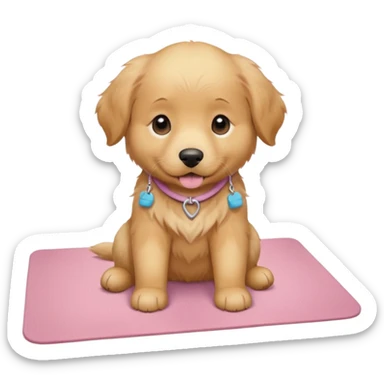 Silly Golden retriever puppy on light pink yoga mat sticker