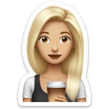 Blonde girl wearing soft makeup and drinking coffee sticker