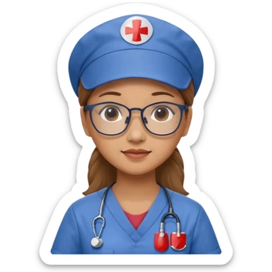 FILIPINA FEMALE NURSE WITH GLASSES, BLUE SCRUBS, AND CAP sticker