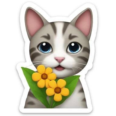 a cat holding a flower sticker