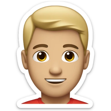 light skin man  with red t-shirt have black hair, blue eyes sticker