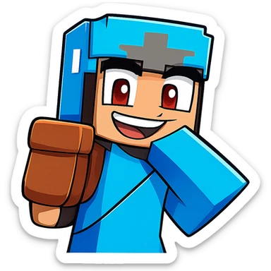 Extract and isolate the main blue-armored character from the image, placing them on a transparent background, keeping the original Minecraft cartoon style and appearance. sticker
