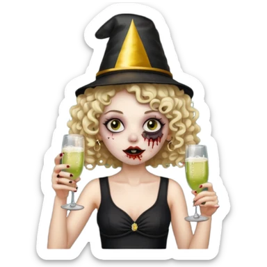 Black side party curly head girl zombie pale skin black crop top no ha sticker