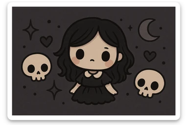 Remove any text from the goth banner, keep it cute, expressive, minimal, in the style of imagen-4-fast-KaUtLiSA10F. Maintain the goth banner's cute and minimal expressive style without text. sticker