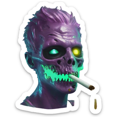 _Zombie)_ Vaporwave black holographic oilslick zombie unicorn _|smoking_ yellow caution tape  sticker