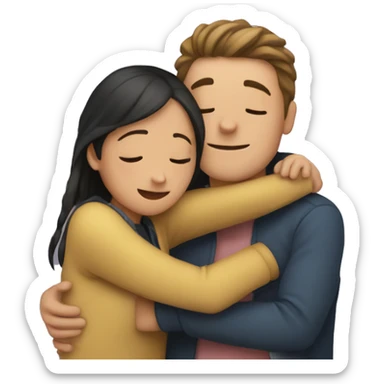 A guy and a girl hug and release hearts sticker