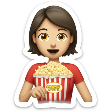 White brunette woman putting popcorn in her mouth sticker