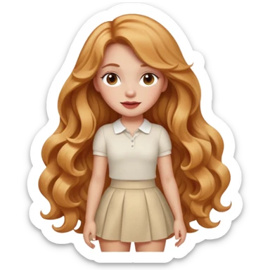 white latina girl with strawberry blonde super long wavy hair, white skirt, blushed cheeks sticker