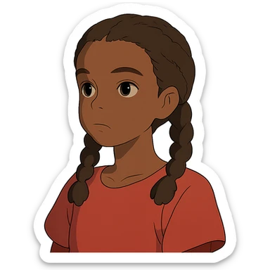 ghibli style dark skin girl with braids and red shirt sticker