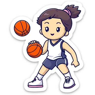 Cute Japanese high school girl playing basketball in gym clothes sticker