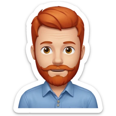 red bearded man with shirt sticker