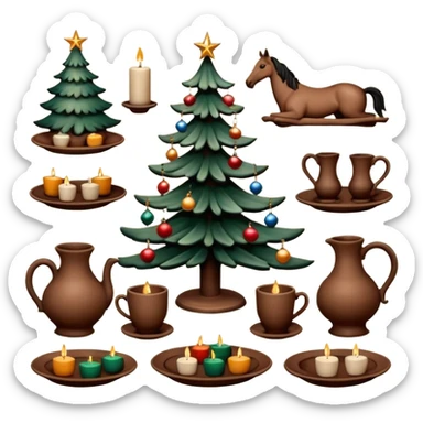  plates, cups, candlesticks, pendants, birds, horses, Christmas tree toys with potter  sticker