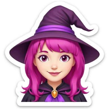 cute witch, smiling, magenta hair with bangs sticker