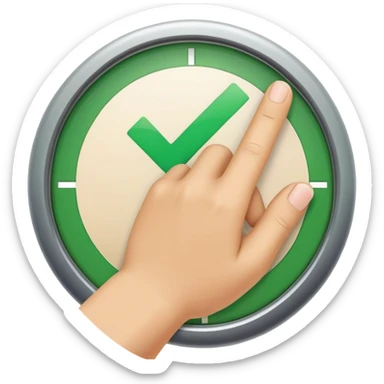 A cartoon hand with finger checking off a green checkbox inside a circular progress tracker that is partially filled, symbolizing completed tasks and progress visualization sticker