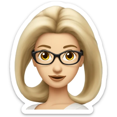 Femme vielle cheveux lisse long beige lunette sticker