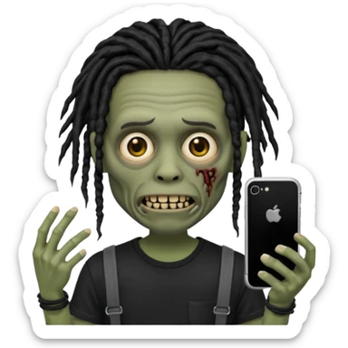 memoji iphone zombie with black dreads black tee and braces sticker