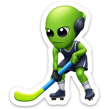 Field hockey playing alien sticker