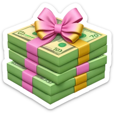 Bright Green & Golden Yellow Gradient Australian $100 notes stacked together and wrapped in a pink bow sticker