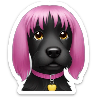 black-dog-smile-with-pink-long-hair-eat-stool sticker