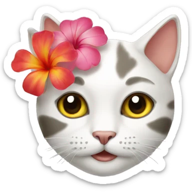 cat with hawaii flower  sticker