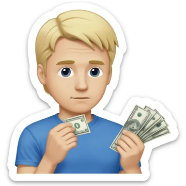 Man with blonde hair and blue t shirt in love with money  sticker