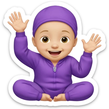 A baby wearing a purple onesie, laughing joyfully. hands down sticker