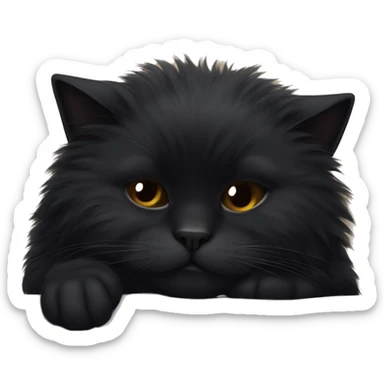 Black fluffy cat sleeping  sticker