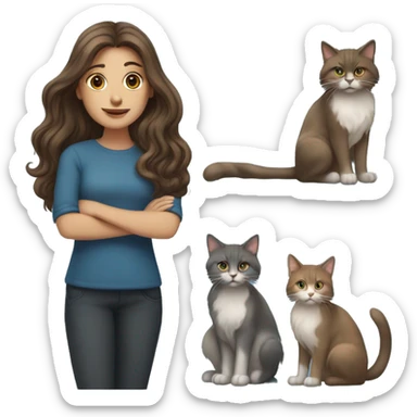 a long-haired brown haired mulher with a pack of older blue and long-haired cats sticker