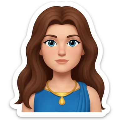 Hera from Greek Mythology with long brown hair, blue outfit sticker