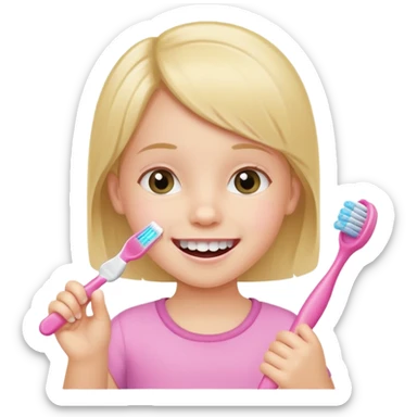 little girl brushing her teeth sticker