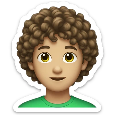 a boy teenager with curly brown hair and green eyes sticker