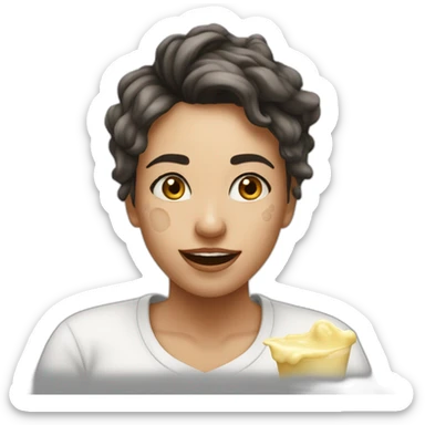 heck yeah, it works xd --- woman with many large milk stains sticker