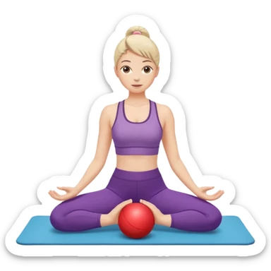 generate a pretty woman doing pilates on a mat with a small ball sticker