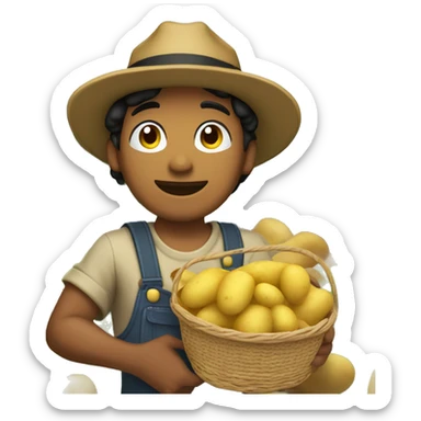  Slightly Brown skin handsome guy with black hair wearing yellow farmer's hat and holding a basket full of potatoes sticker