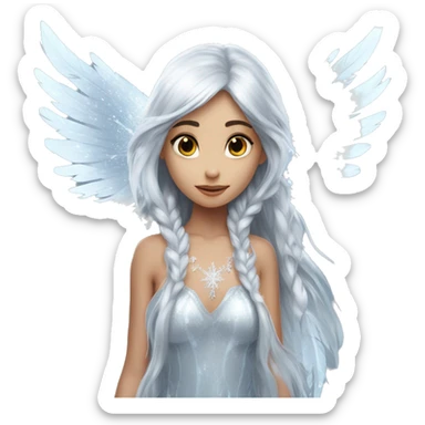big wings, silver, feather, icy ,snowflake, Beautiful, fairy, long hair sticker