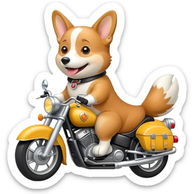 smiling corgi riding a motorcycle sticker