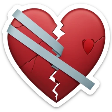 a dark red broken heart taped a little tape band sticker
