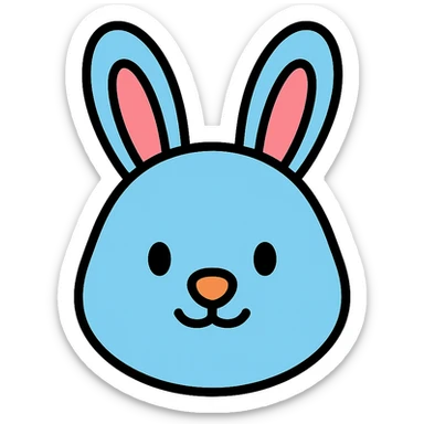 light blue cute rabbit head, color outline icon style sticker