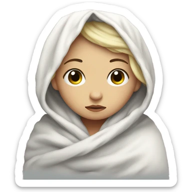 The white sad girl wrapped herself in a blanket sticker