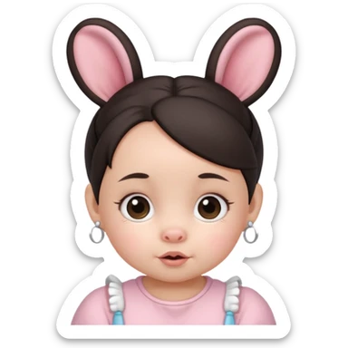 bunny ear accessory wearing baby dark haired piggy bun sticker