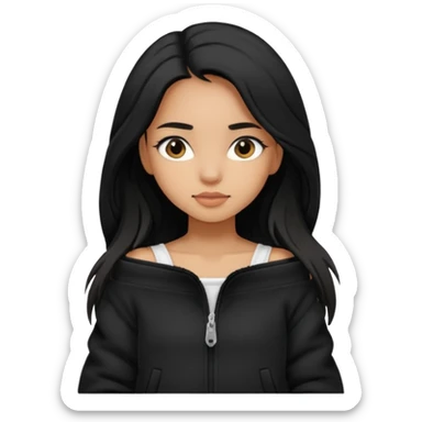  Siyah uzun saçlı ceket giyen esmerimsi kız fazla esmer değil siyah ceket  polar ceket ceket gevşek biraz omzundan çıkıyormuş gibi ve bugday ten rengi sticker