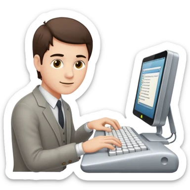 Man tapping computer sticker