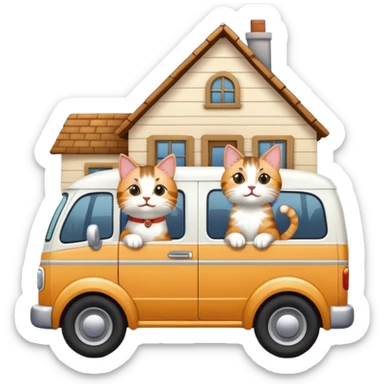 two cats in a moving van waving goodbye to their old house sticker