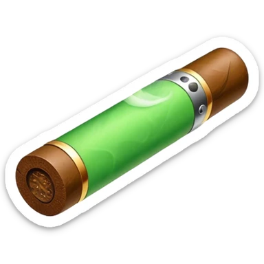 A electric green E-cigar, shown diagonally, with smoke coming out of the side  sticker