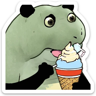 Panda eating ice cream on a surf board sticker