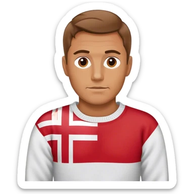 photorealistic man in the sweater with danish flag sticker