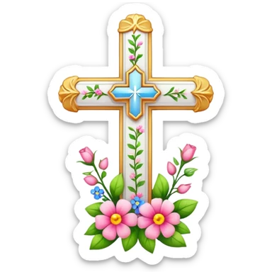 white-cross-with-flowers sticker